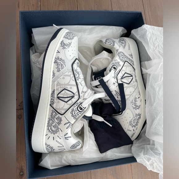 Christian Dior B27 White Navy Galaxy Paisley Calf leather Oblique sneakers NWT - Picture 3 of 8